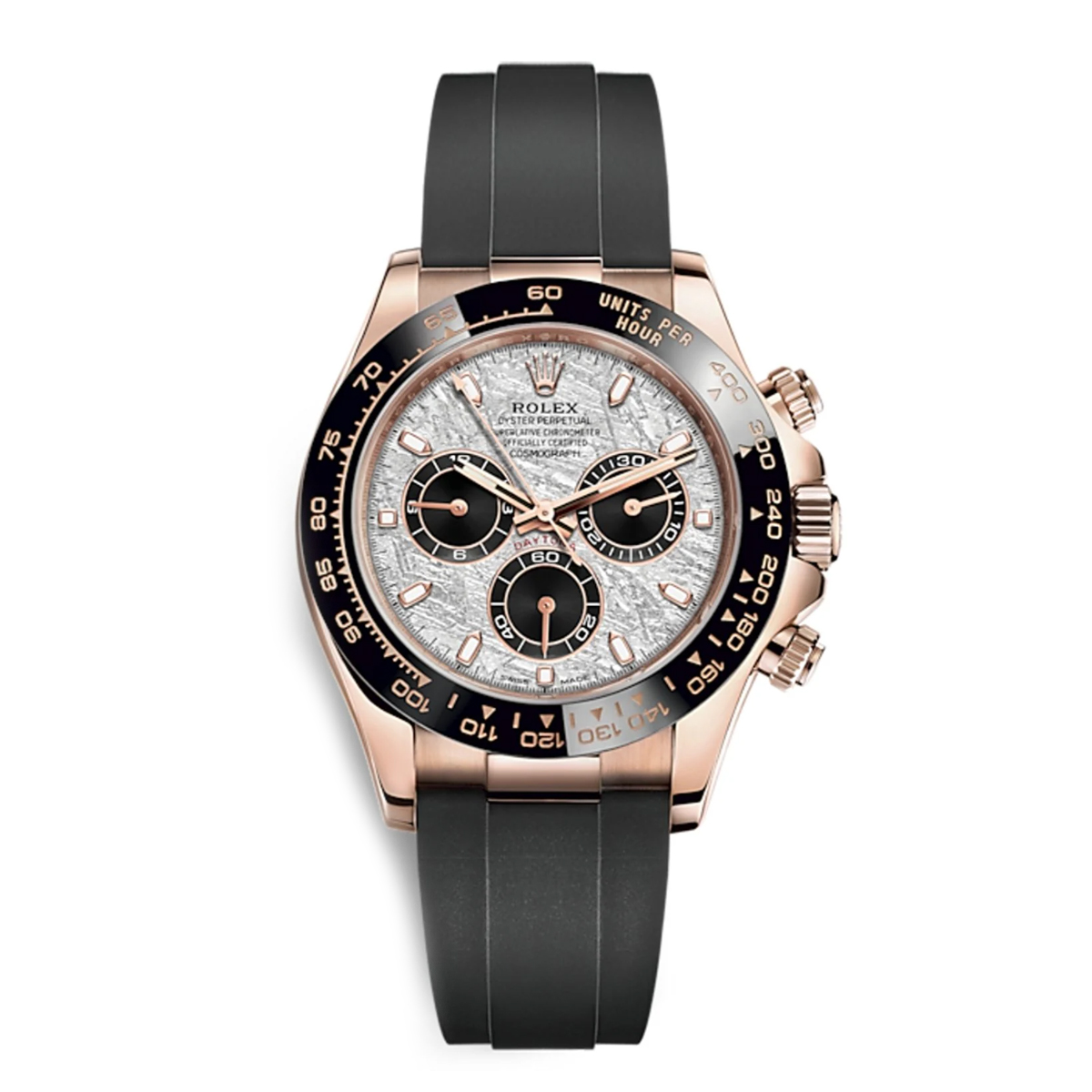 Rolex Daytona Ceramic Cosmograph Daytona 40 Watch Meteorite Black Index Dial Oysterflex Everose Gold/White Gold/ Yellow Gold Ref #116519-0038 /Ref #116518LN-0076 / Ref #116519-0055