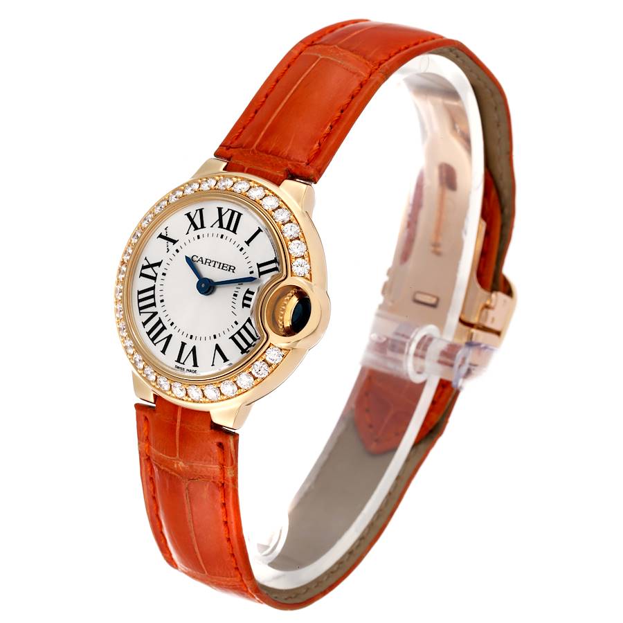 Cartier Ballon Bleu 28mm Yellow Gold Diamond Bezel Ladies Watch WE900151