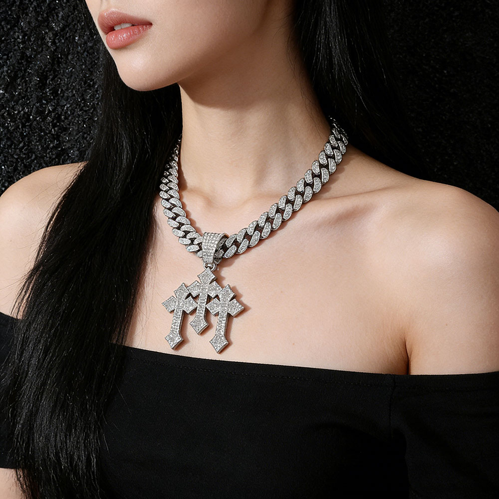 Triple Cross Iced Out Pendant: Divine Protection, Abundance & Spiritual Strength