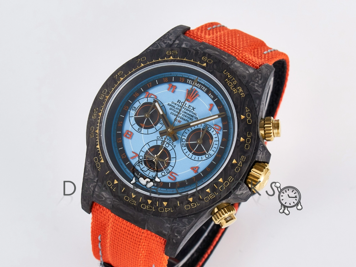 Daytona DIW &ldquo;AVIA AZURE BLUE&rdquo; Carbon DIWF 1:1 Best Edition Blue Dial on Orange Nylon Strap SH4130
