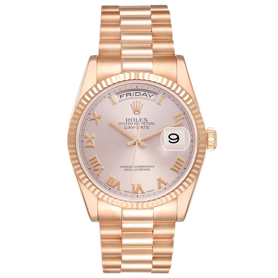 Rolex President Day-Date 36mm Rose Gold Roman Dial Mens Watch 118235