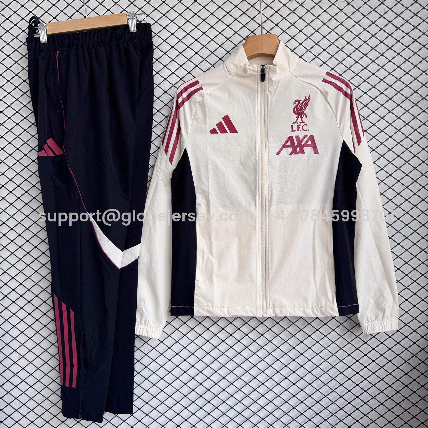Liver.pool 25-26 Hooded Windbreaker Training Set - Cream Top & Black Pants