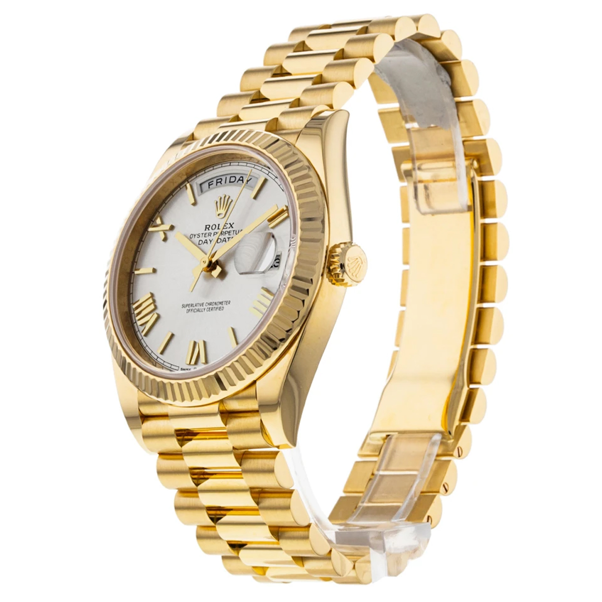 ROLEX 228238 DAY-DATE 40MM PRESIDENT 18K YELLOW GOLD SILVER ROMAN DIAL