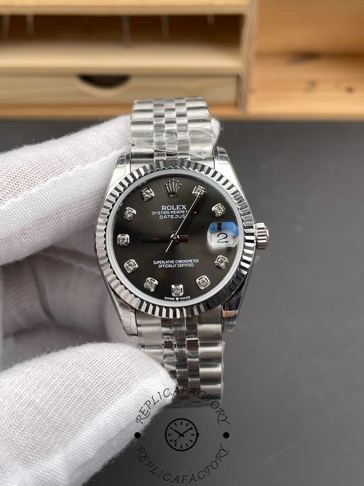 Rolex Datejust m178274 Black Diamond Dial Fluted Bezel 31MM Lady Replica Watch