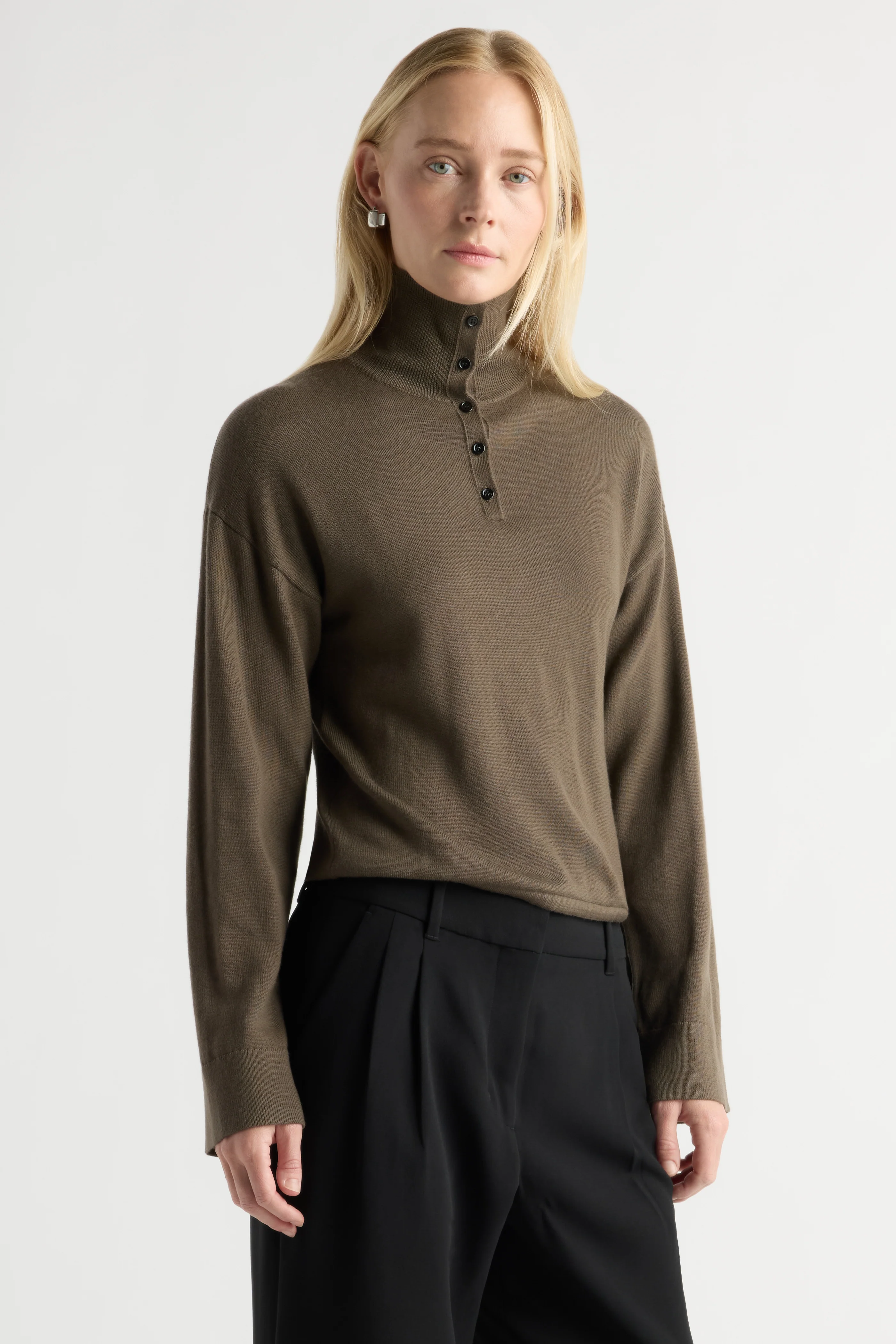 Sybil Wool Button-Turtleneck Sweater