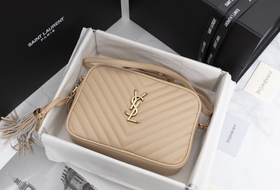 Saint Laurent Lou Camera Bag In Quilted Leather Beige Gold 23cm 612544DV7072721
