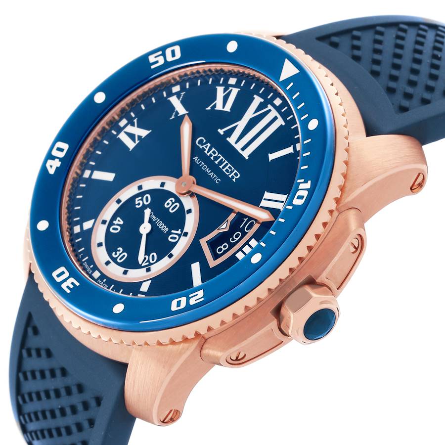Cartier Calibre Rose Gold Blue Dial Automatic Mens Watch WGCA0010