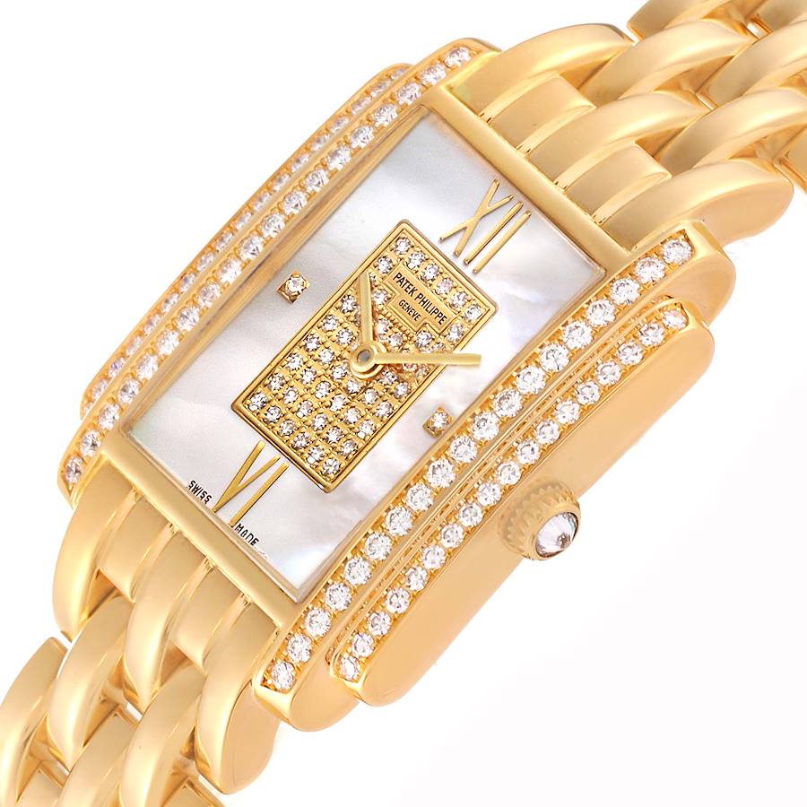 Patek Philippe Gondolo Yellow Gold Mother Of Pearl Diamond Dial Ladies Watch 4825 Papers