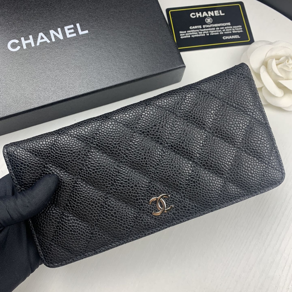 Chanel Black Caviar Leather Classic Long Flap Wallet 19.5Cm