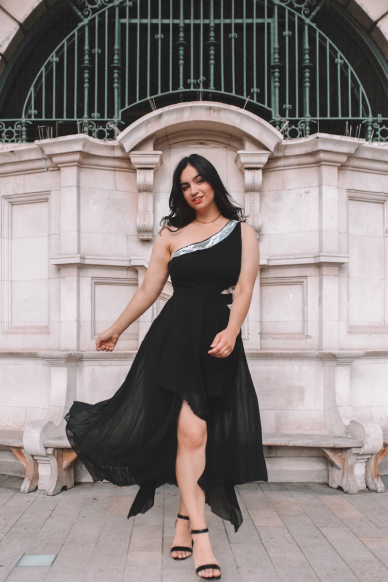 High Waist One Shoulder Asymmetric Hem Dress