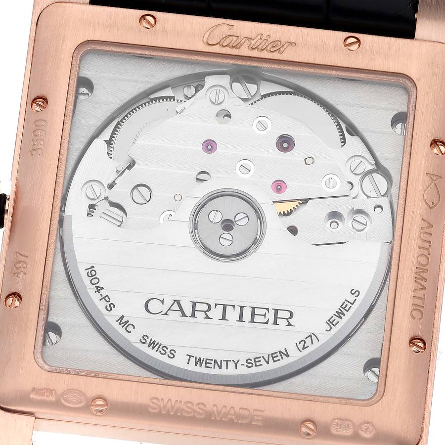 Cartier Tank MC Rose Gold Grey Dial Black Strap Mens Watch WGTA0014