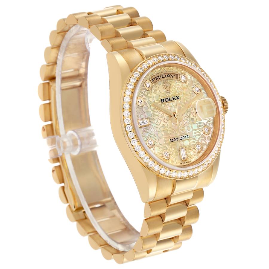 Rolex President Day Date Yellow Gold Mother Of Pearl Diamond Mens Watch 118348
