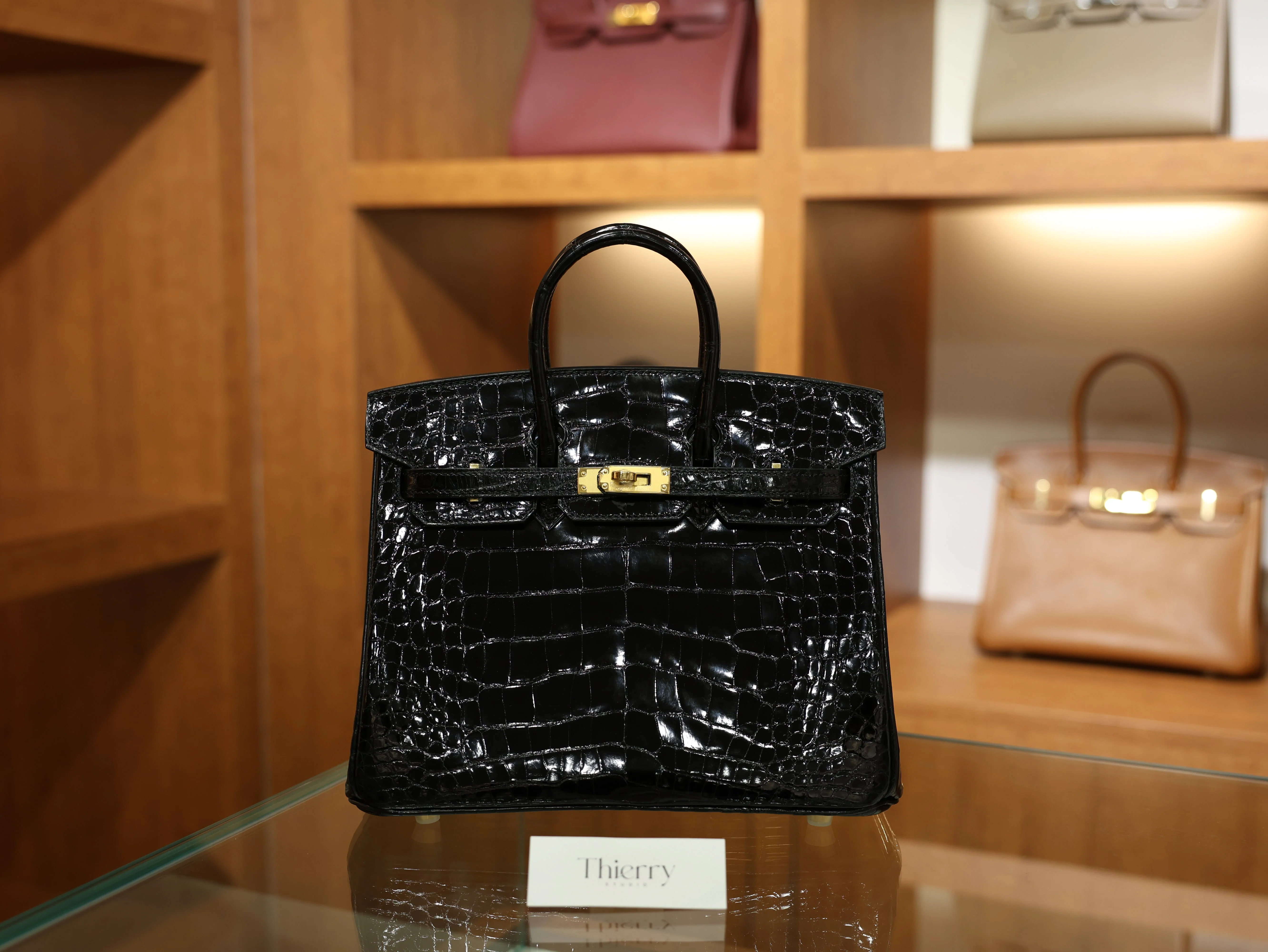 Birkin 25 shiny alligator black GHW