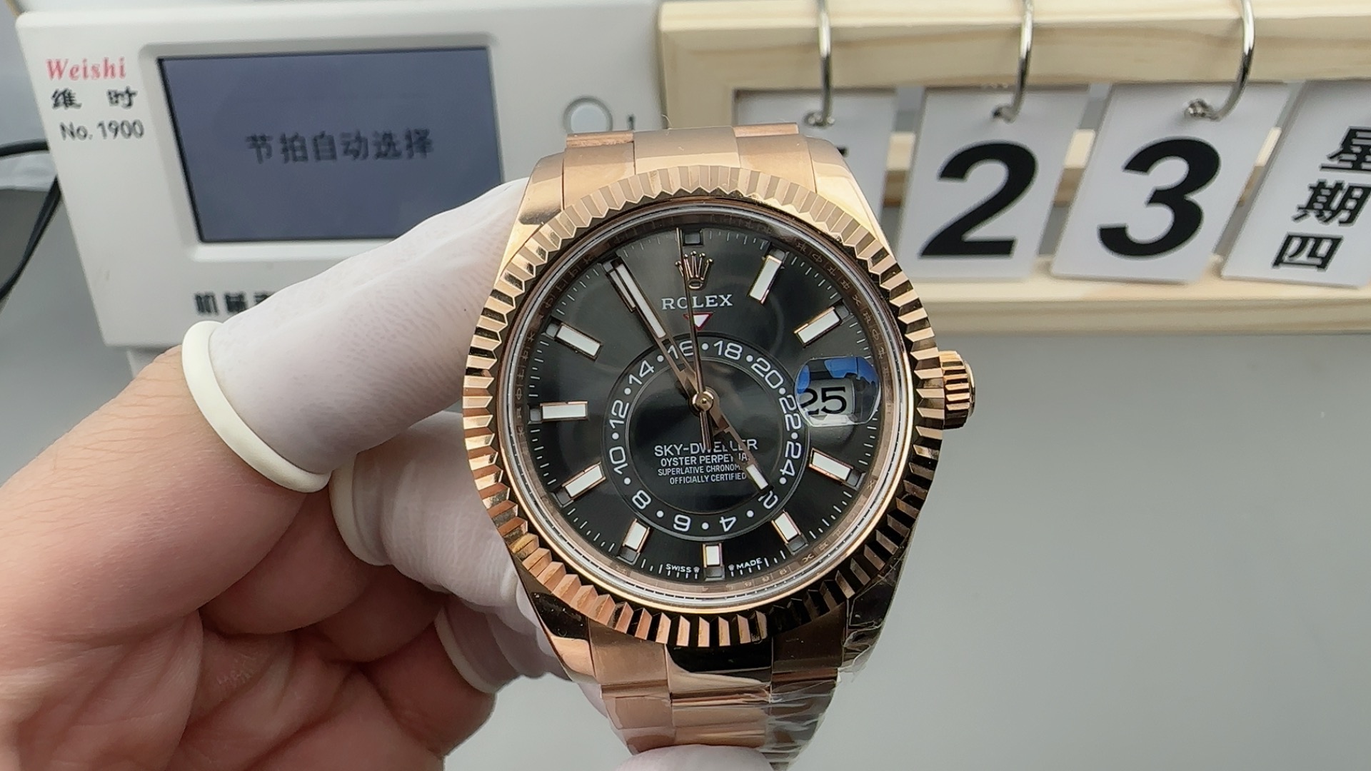 CC Rolex Sky-Dweller 326935 Everose Gold Dark Rhodium Stick Dial 42mm Mens Replica Watch