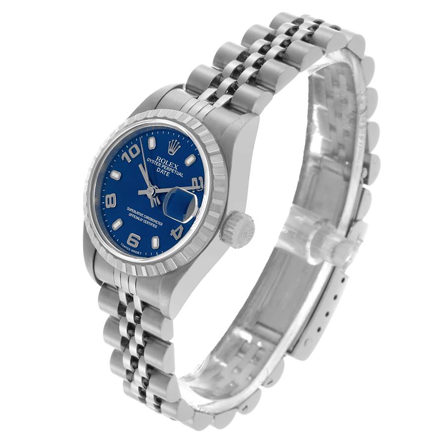 Rolex Date Blue Dial Jubilee Bracelet Steel Ladies Watch 79240 Papers