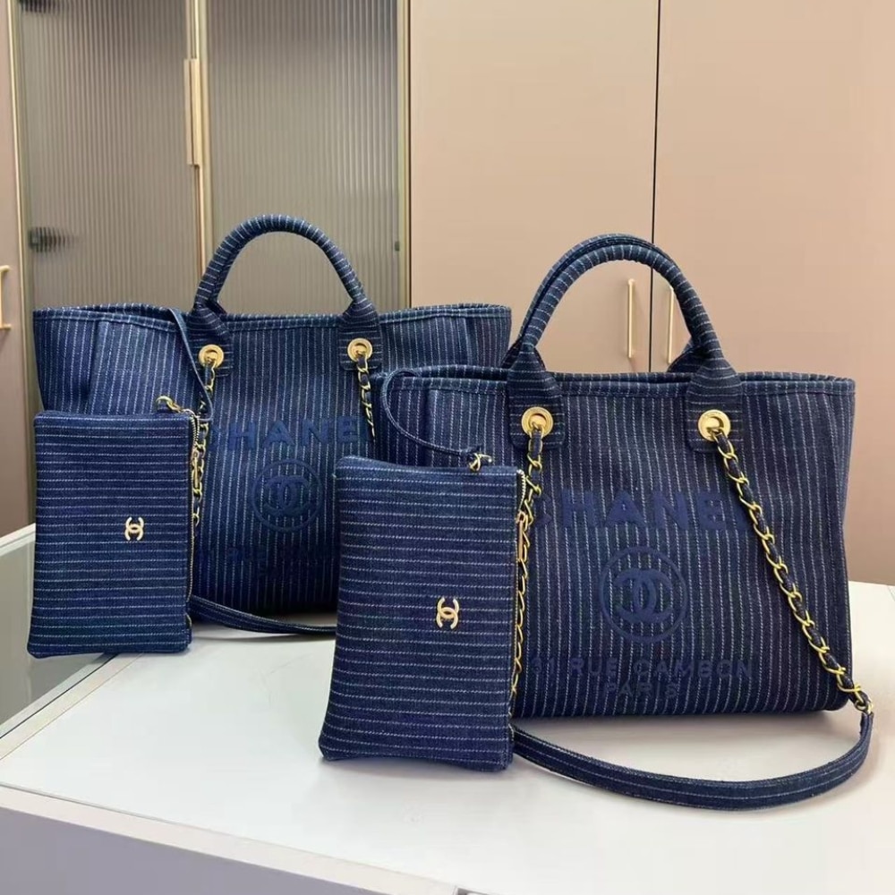 Chanel Shopping Bag Dark Blue 33Cm As3351 B17399 Nzb99