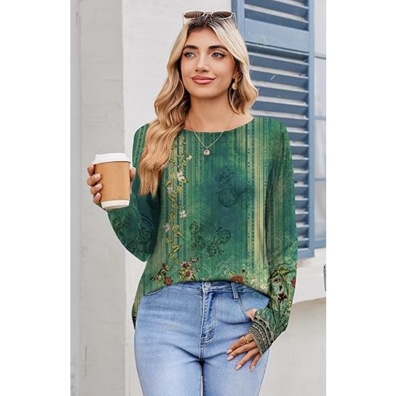 Women's Long Sleeve Crew Neck Tunic Tops