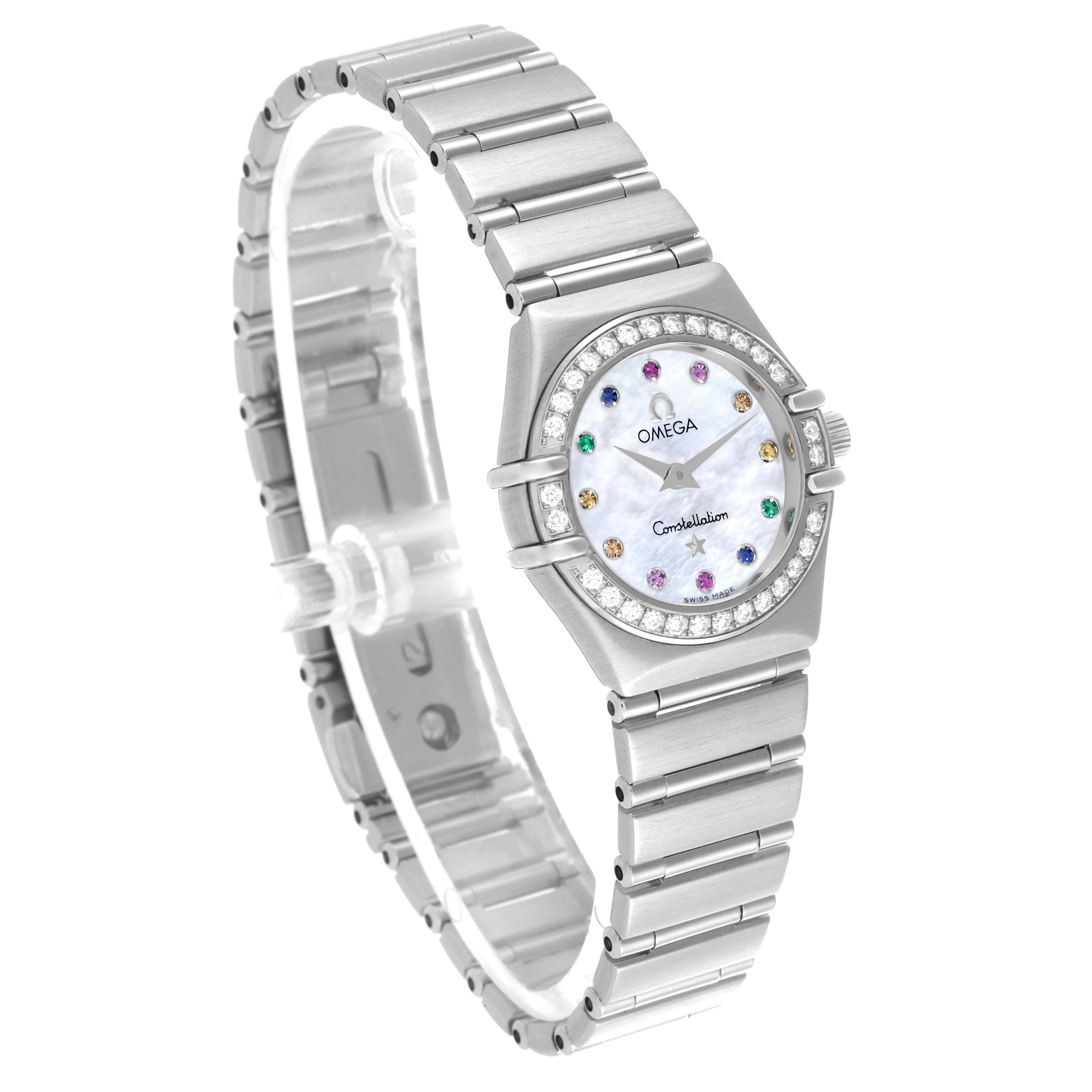 Omega Constellation Iris Steel Multi Stone Mother of Pearl Diamond Ladies Watch 22.25 MM 1460.79.00
