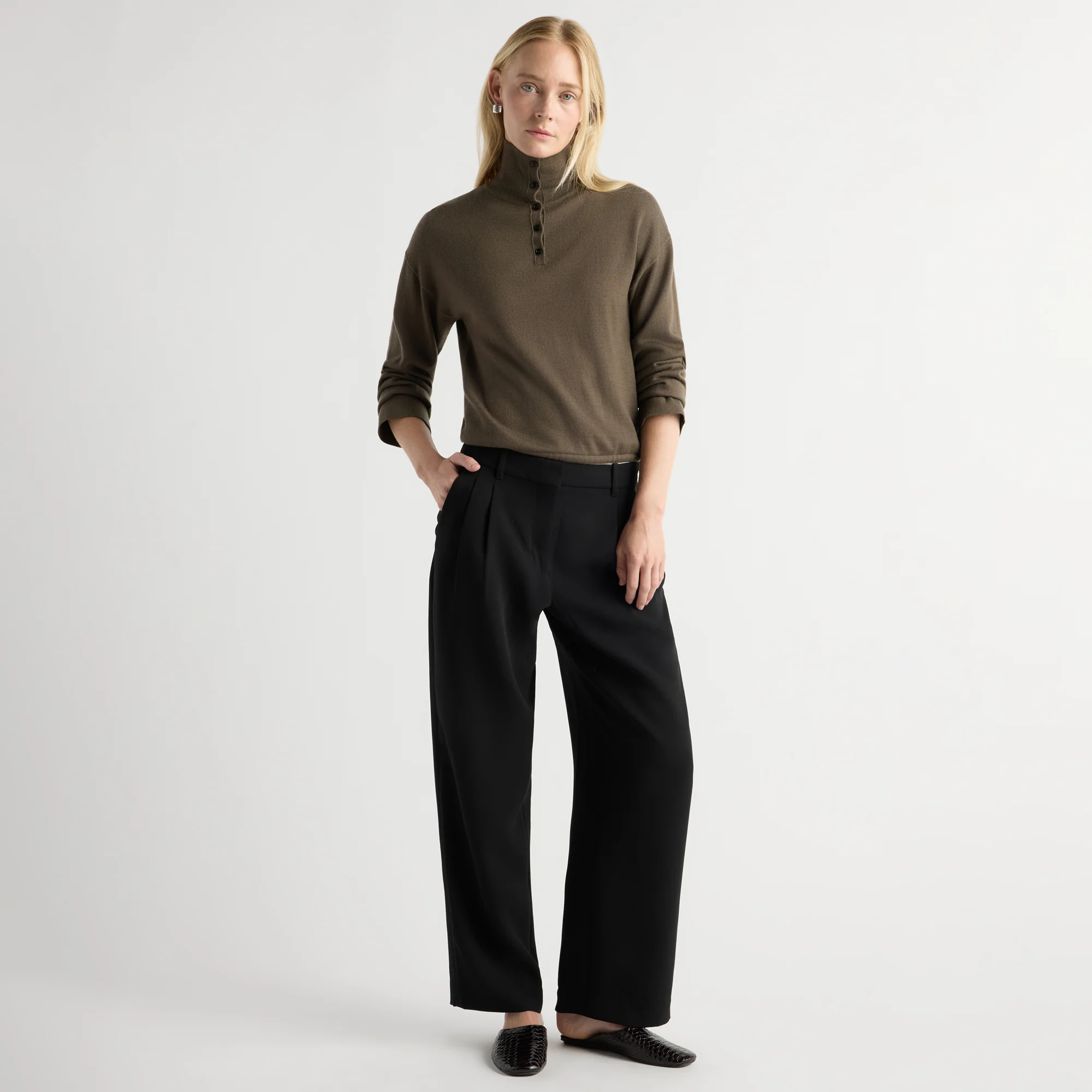 Aniya Double-Pleated Tailored Pant