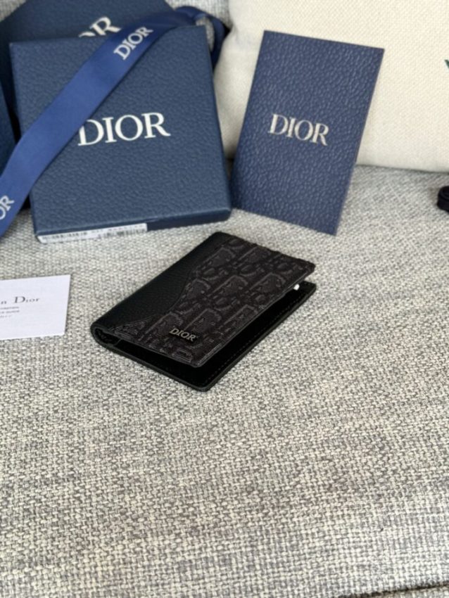 Replica Dior Bi Fold Card Holder Oblique Black