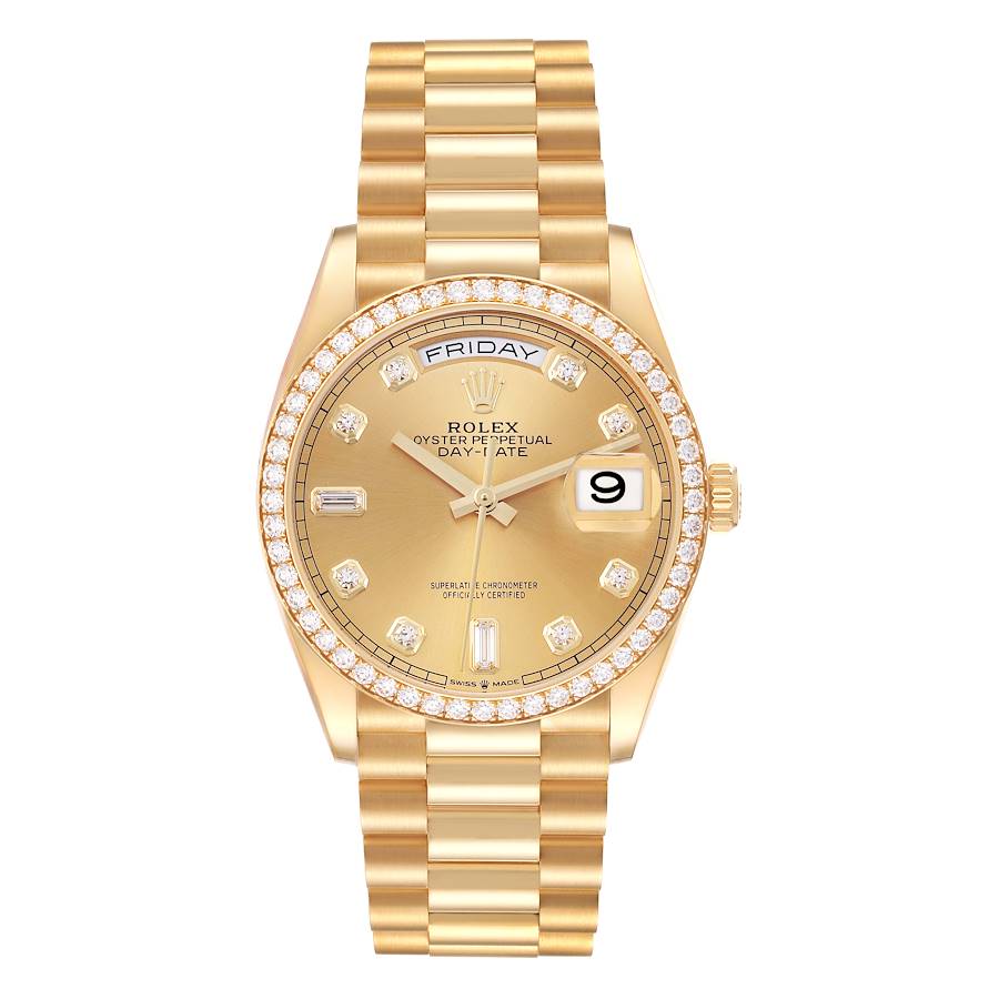 Rolex President Day Date Yellow Gold Diamond Mens Watch 128348