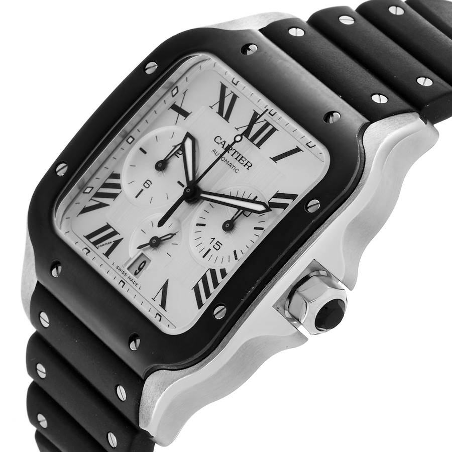 Cartier Santos 100 XL Chronograph Steel Rubber Strap Mens Watch WSSA0017