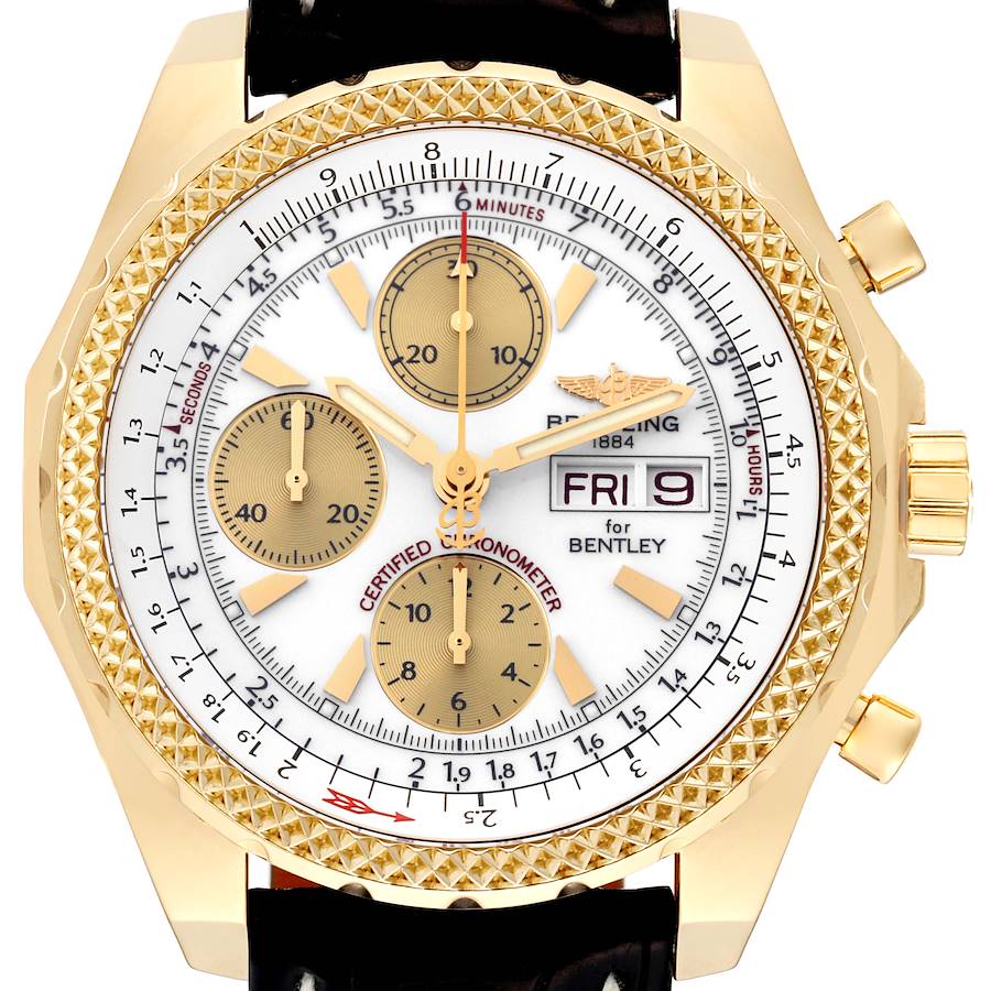 Breitling Bentley Motors GT White Dial Yellow Gold Mens Watch K13362