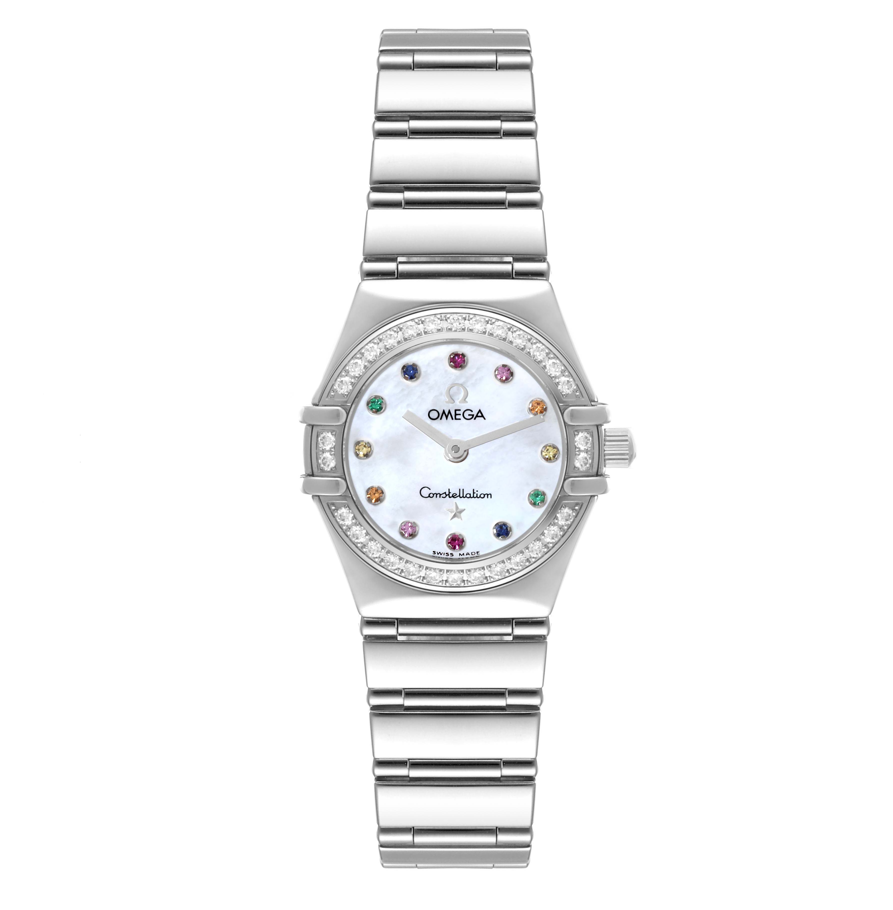 Omega Constellation Iris Steel Multi Stone Mother Of Pearl Dial Ladies Watch 22.5 MM 1465.79.00