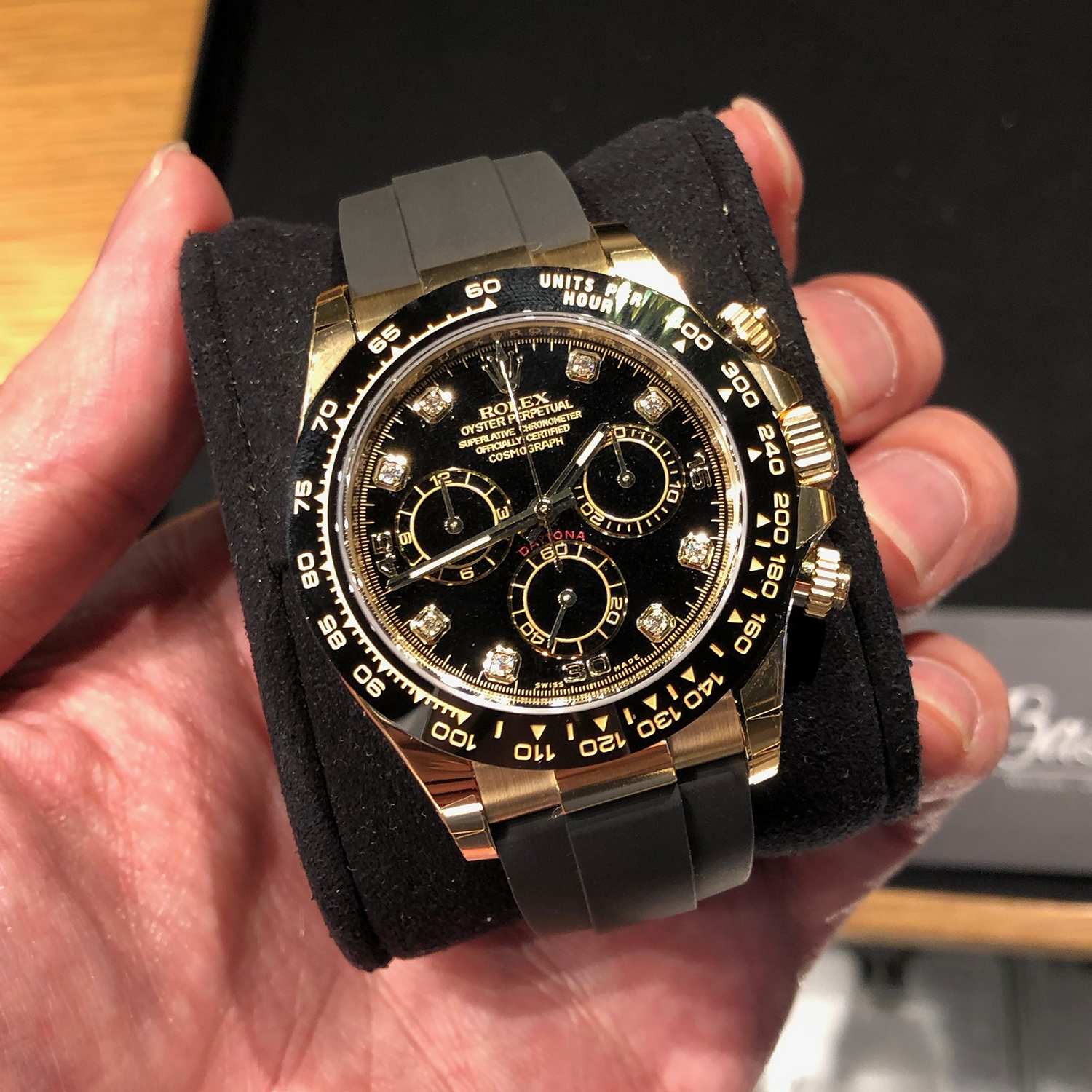 Rolex Daytona Yellow Gold Black-Diamond Oysterflex Strap 116518LN-0046