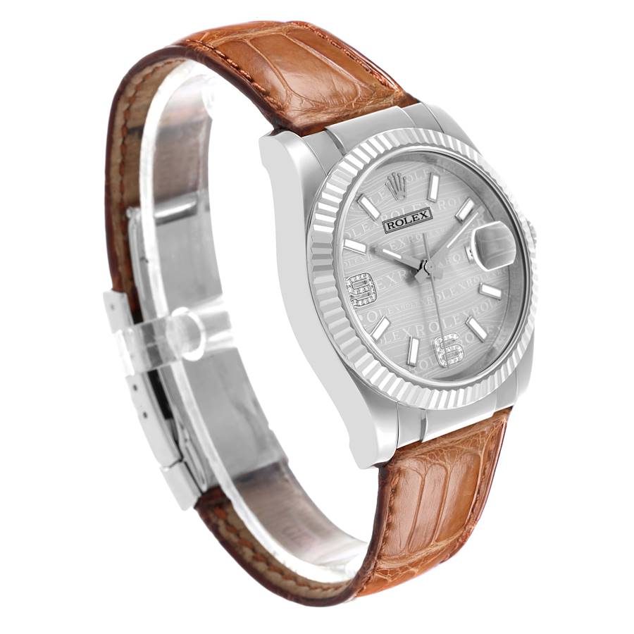 Rolex Datejust 36 White Gold Diamond Wave Dial Mens Watch 116139 Card