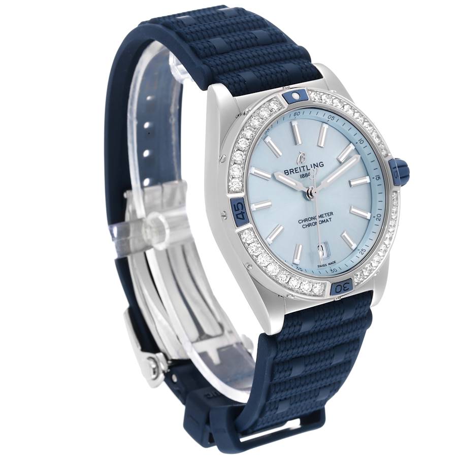 Breitling Super Chronomat Blue Dial Steel Diamond Ladies Watch A17356