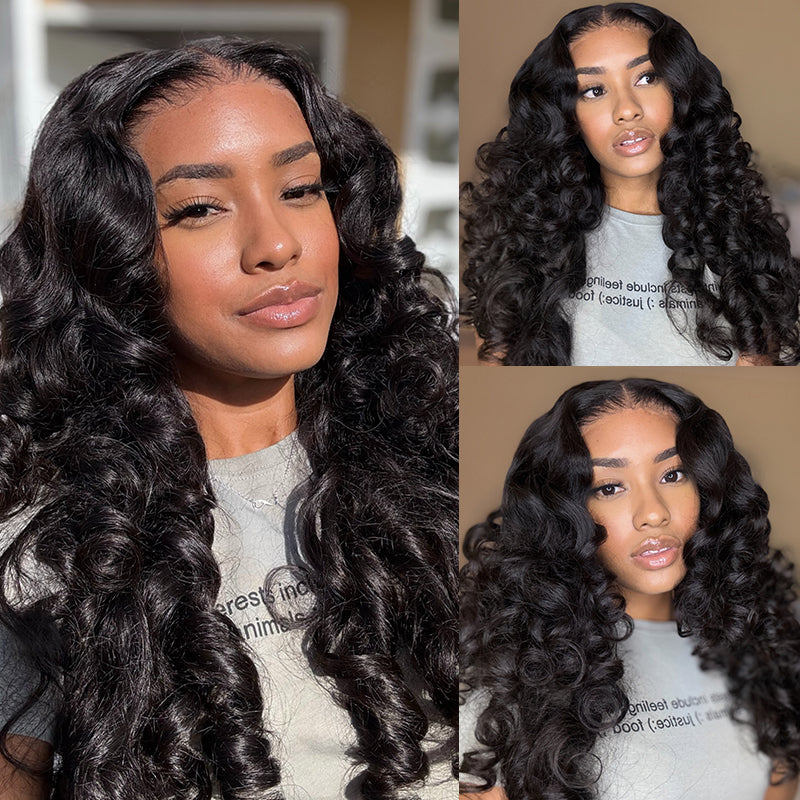 Megalook Bogo Free 250% Density 13x4 Lace Frontal Bouncy Curl Wigs Natural Black/#4 Chocolate Brown Full & Thick