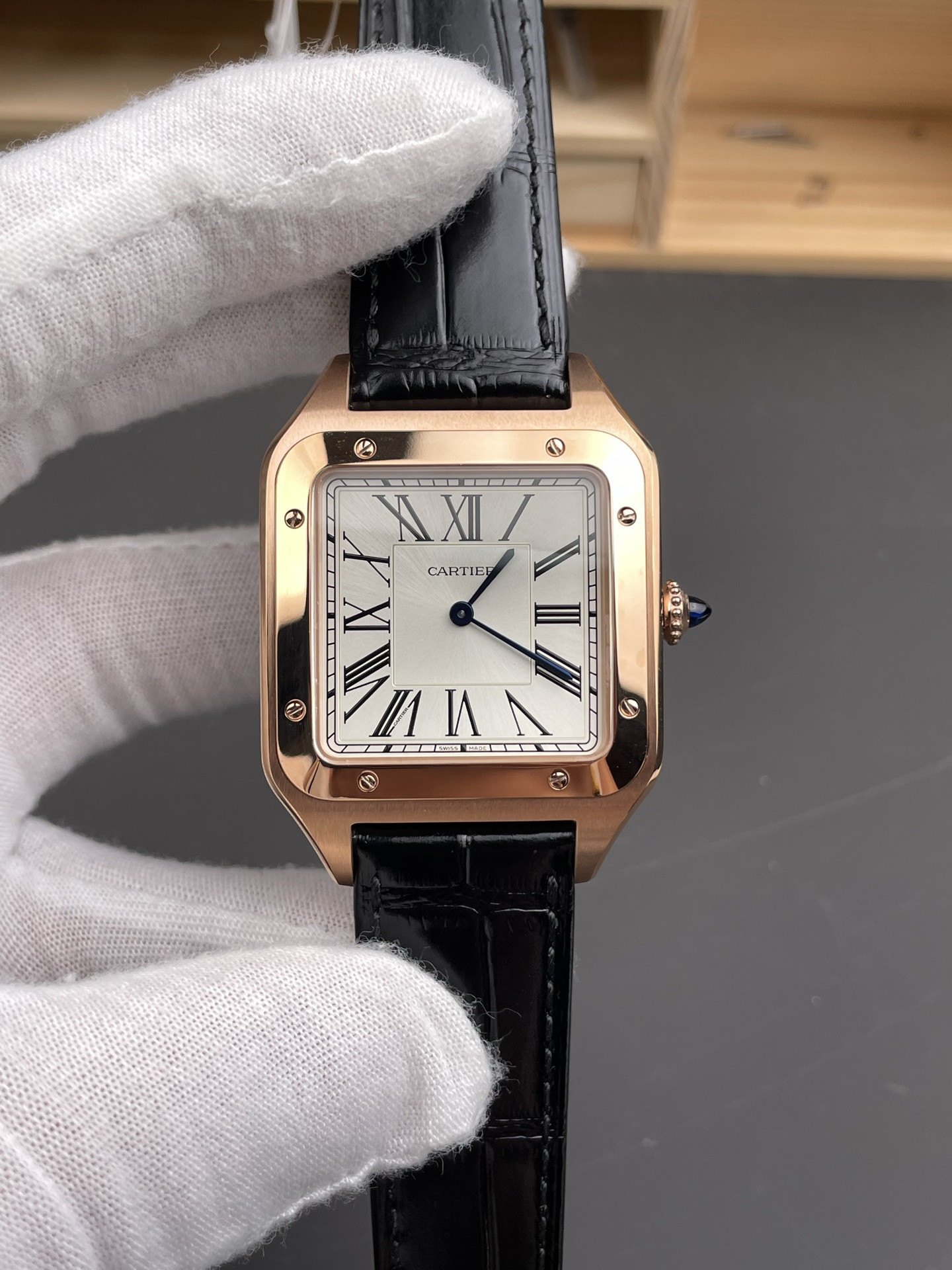 Large Santos-Dumont Rose Gold White Dial