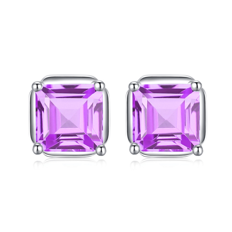 GemVibra Square Sugar Stud Earrings, S925 Silver with Natural Multi-Gem Variants