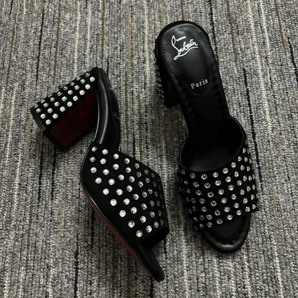 Christian Louboutin Jane 85 Black Strass Mules 1240729T023