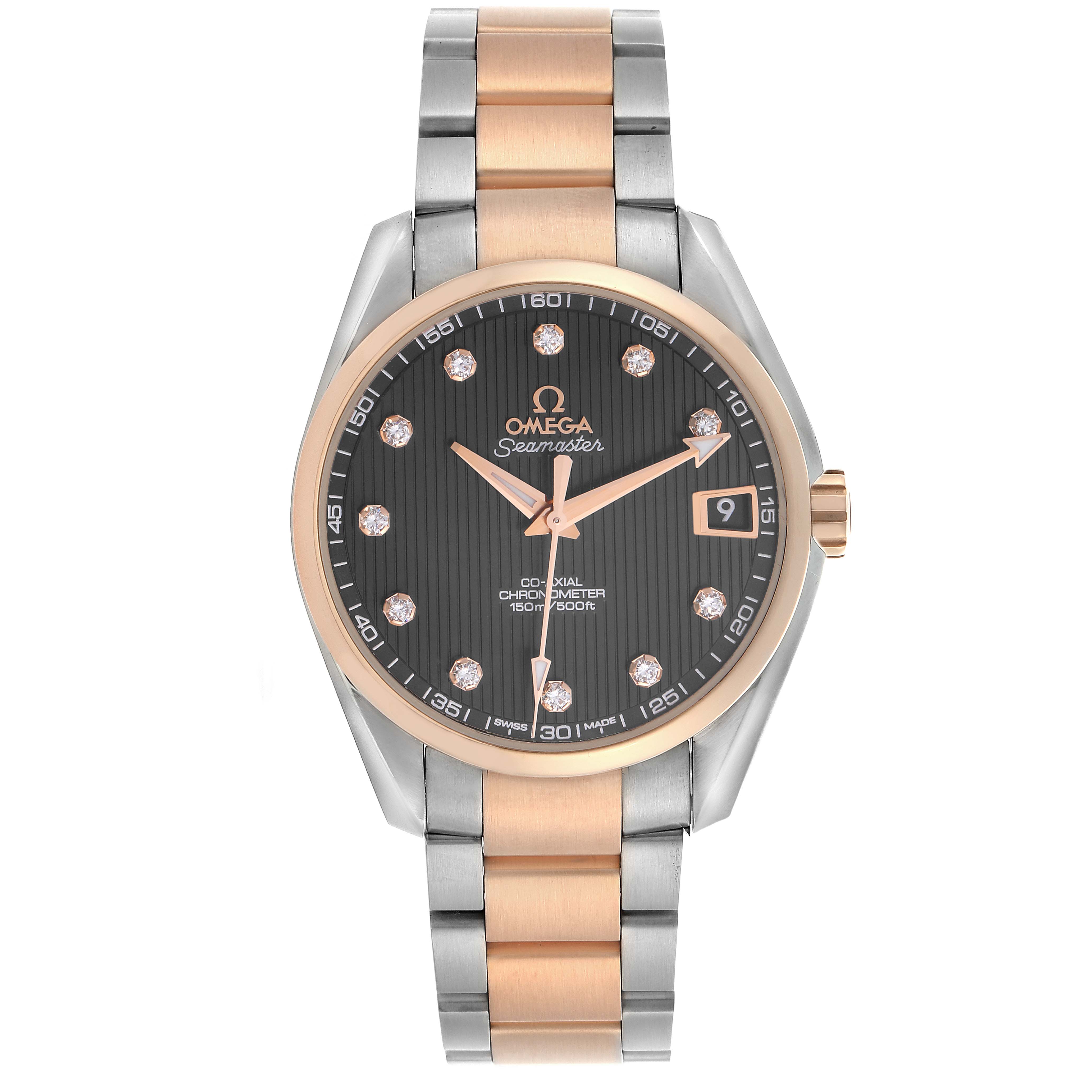 Omega Aqua Terra Steel Rose Gold Diamond Mens Watch 38.5 MM 231.20.39.21.51.002