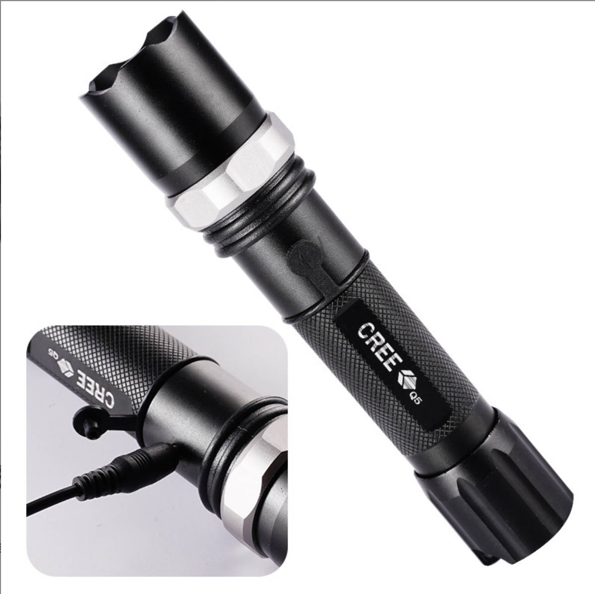 CREE Q5 Tactical LED Flashlight, Rechargeable High Lumens Waterproof Torch