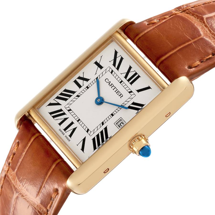 Cartier Tank Louis Yellow Gold Leather Strap Mens Watch W1529756
