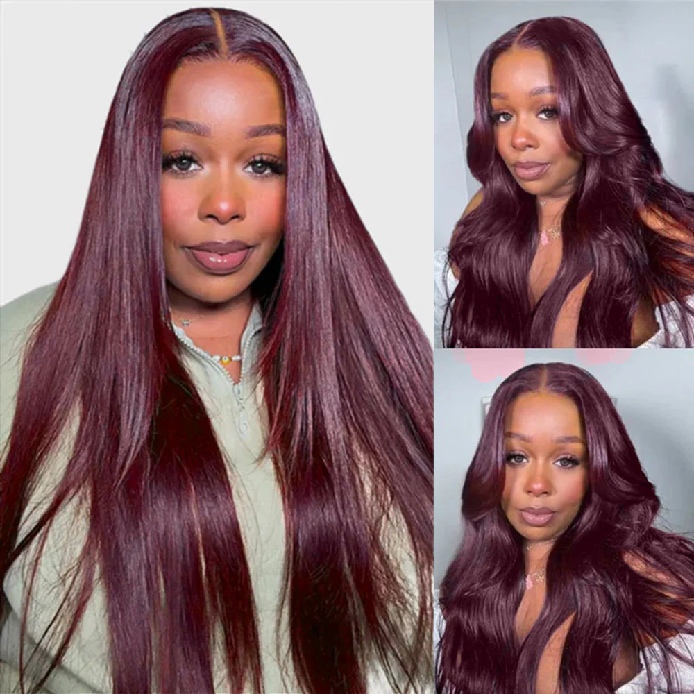 Megalook 13x6 Three-Go™ Dark Plum Glueless Wigs Body Wave With Drawstring 100% Human Hair Wig
