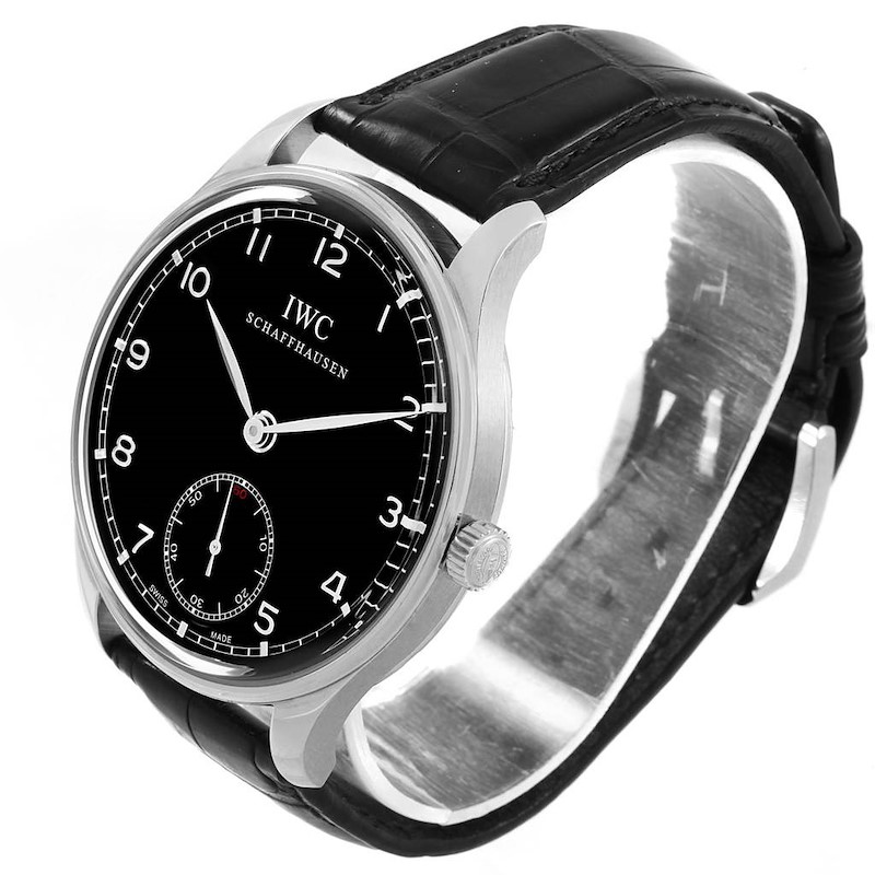 IWC Portuguese Black Dial Manual Wind Steel Mens Watch IW545407