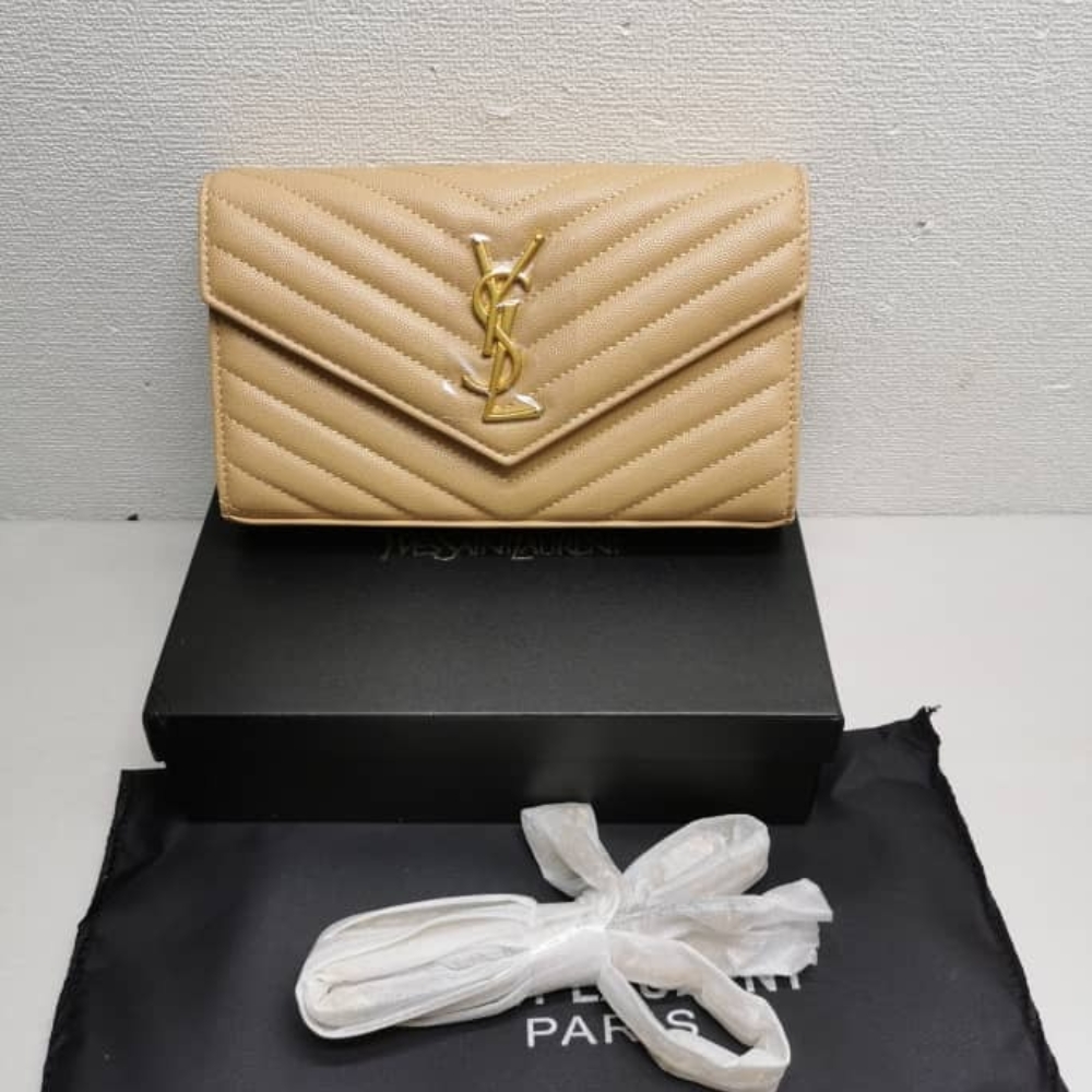 Saint Laurent Classic Cassandre Grain De Poudre Chain Wallet Beige 22cm 377828BOW012721
