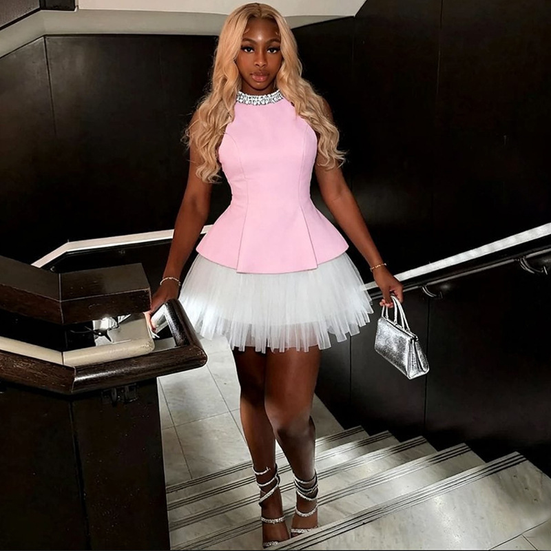 Women Summer Sleeveless Top and Irregular Skirt Two-Piece Set