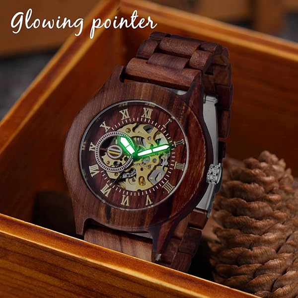 No Battery Fashion Mechanical Wooden Watch for Men, Mechanical Movement Wooden Strap Men's Watch for Father's Day, Birthday M803