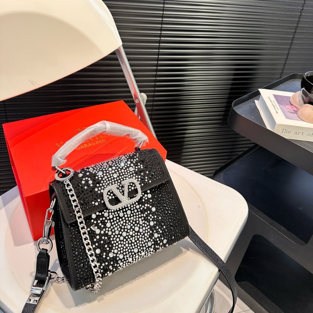 Valentino Garavani Mini Vsling Handbag With Sparkling Embroidery Black 19Cm