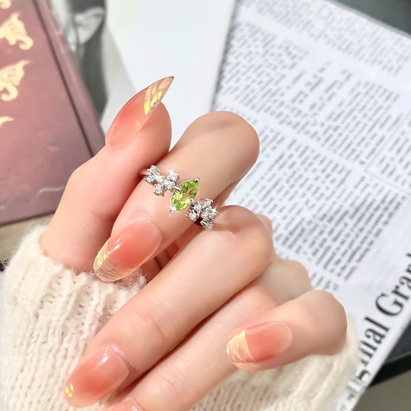 GemVibra Marquise Gemstone Open Ring, S925 Silver with Natural Crystal Variants