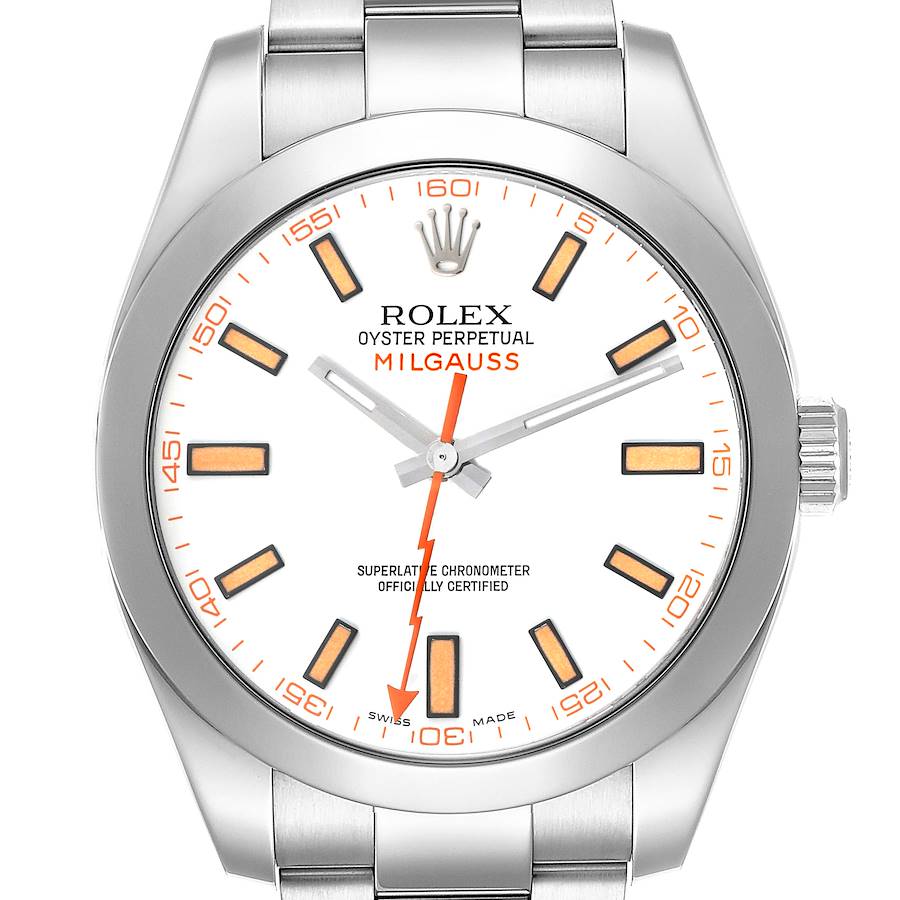 Rolex Milgauss White Orange Dial Steel Mens Watch 116400