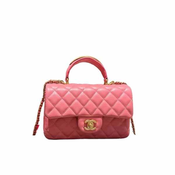 Chanel 22B Flap Bag With Gold Hardware Top Handle Pink 20Cm As2431