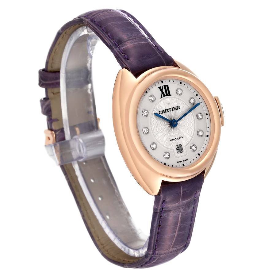Cartier Cle Rose Gold Diamond Purple Strap Ladies Watch WJCL0031