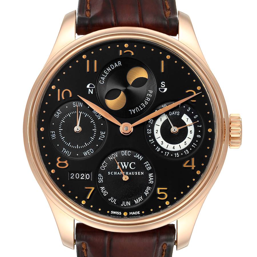 IWC Portuguese Perpetual Calendar Moonphase Rose Gold Mens Watch IW502103