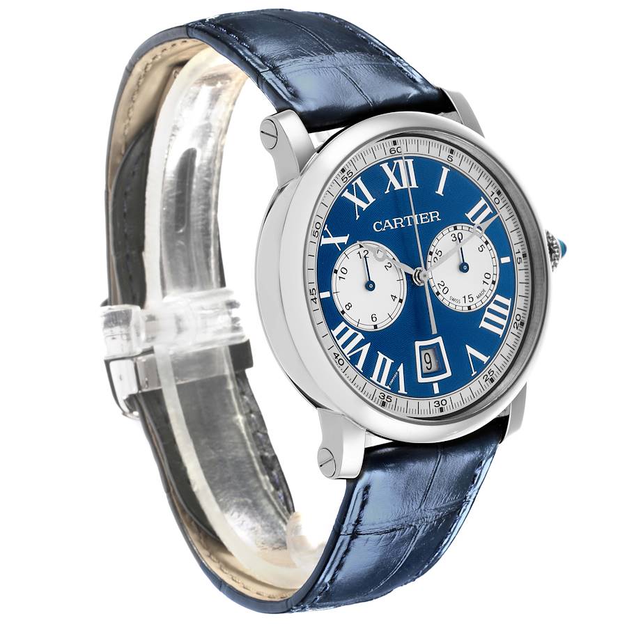 Cartier Rotonde Chronograph White Gold Blue Dial Mens Watch W1556239